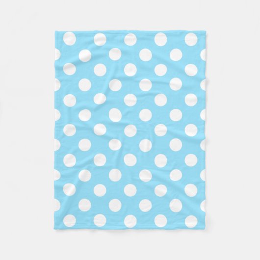 白い水玉模様オン淡い色のブルー フリースブランケット (正面)