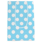 白い水玉模様オン淡い色のブルー ミディアムペーパーバッグ (裏面)