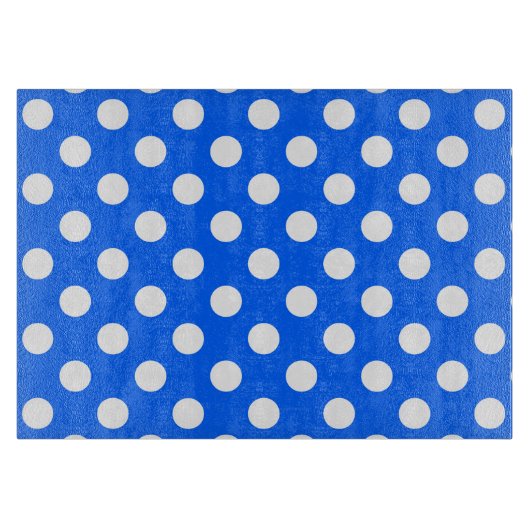 白い水玉模様オン王室のブルー カッティングボード (正面)