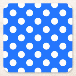 白い水玉模様オン王室のブルー スクエアペーパーコースター