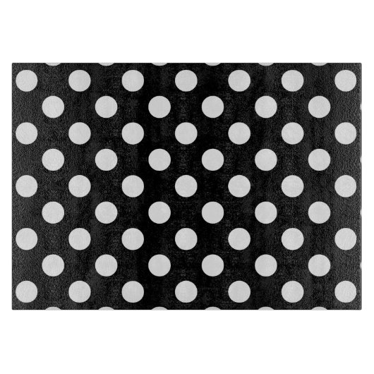 白い水玉模様オン黒 カッティングボード (正面)