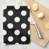 白い水玉模様オン黒 キッチンタオル (四つ折り)