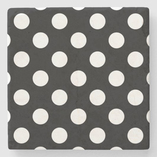 白い水玉模様オン黒 ストーンコースター (正面)