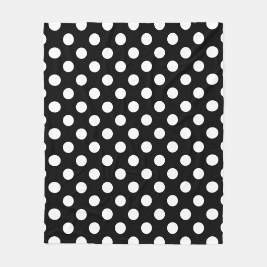白い水玉模様オン黒 フリースブランケット (正面)