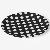 白い水玉模様オン黒 ペーパープレート (アングル)