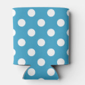 白い水玉模様オンPeacock Blue背景 缶クーラー (裏面)