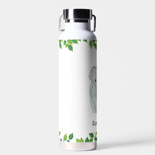 白い水瓶に乗ったかわいい野生のゾウ ウォーターボトル (正面)