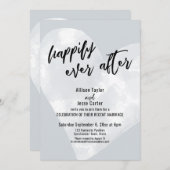 白い水色のハートグレーの後に幸せに 招待状 (正面/裏面)