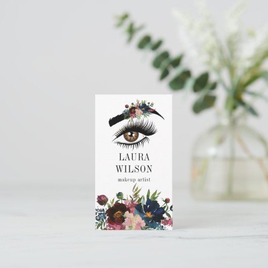 白い水色の花と美しい目 名刺 (スタンド正面)