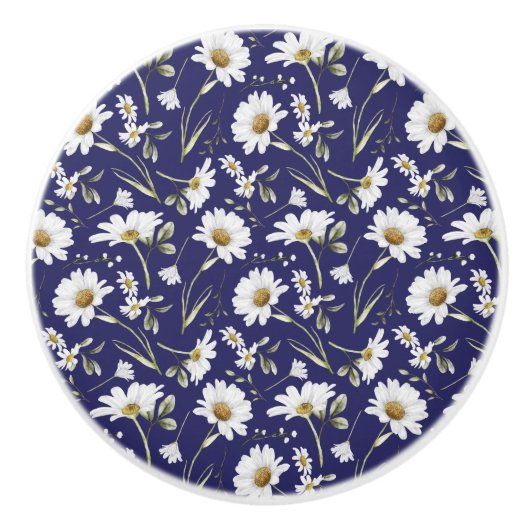 白い水色の花 セラミックノブ (正面)