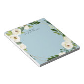 白い水色の花、青パーソナライズされた ノートパッド (アングル)