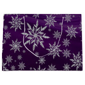 白い氷晶が付いている紫色のクリスマスの星 ラージペーパーバッグ (正面)