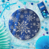 白い氷晶が付いている青いクリスマスの星 ペーパープレート (パーティー)