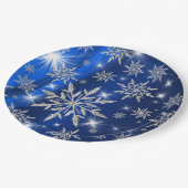 白い氷晶が付いている青いクリスマスの星 ペーパープレート (アングル)
