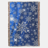 白い氷晶と青いクリスマススター スローブランケット (正面縦)