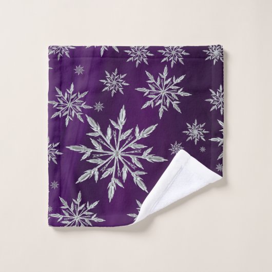 白い氷結晶を持つ紫のクリスマススター バスタオルセット (ウォッシュタオル)