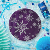 白い氷結晶を持つ紫のクリスマス星 ペーパープレート (パーティー)