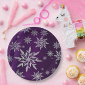 白い氷結晶を持つ紫のクリスマス星 ペーパープレート (パーティー)