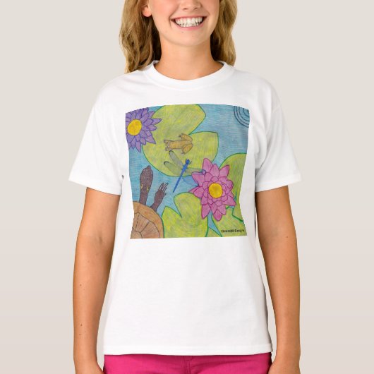 白い池の情景 - 女の子のシンプルTシャツ Tシャツ (正面)