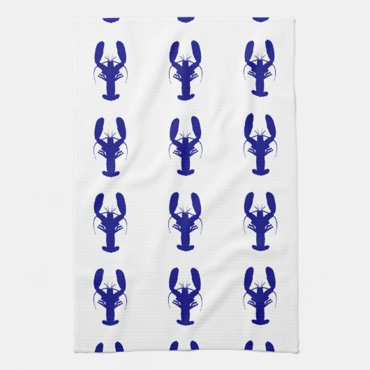 白い沿岸装飾のロブスターの濃紺 キッチンタオル (縦)