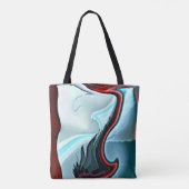 白い波の上にシアンと赤のジグザグのジグザグ トートバッグ (裏面)