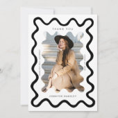 白い波状フレーム卒業ありがとう 案内状 (正面)