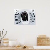 白い洗濯場から見上げた黒猫 ポスター (キッチン)