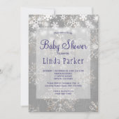 白い海軍の雪の素朴な冬の赤ちゃんシャワー 招待状 (正面)