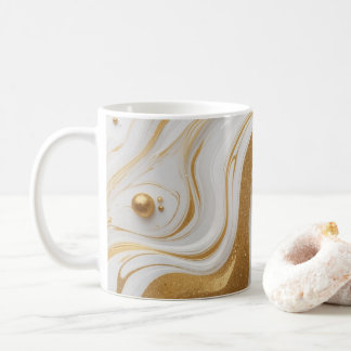 白い液体とドロップと黄金のグリッター コーヒーマグカップ