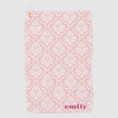 白い淡い色のヴィンテージダマスクパターンのモノグラム ゴルフタオル (正面)