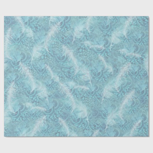白い淡い色の羽毛の薄い青い模様 ラッピングペーパー (フラット)
