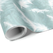 白い淡い色の羽毛を持つセージ緑/ライトブルー ラッピングペーパー (ロールコーナー)