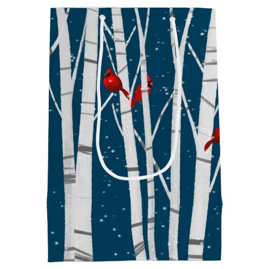 白い深紅色の木に赤い樺の木 ミディアムペーパーバッグ (裏面)