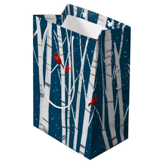 白い深紅色の木に赤い樺の木 ミディアムペーパーバッグ (裏面アングル)