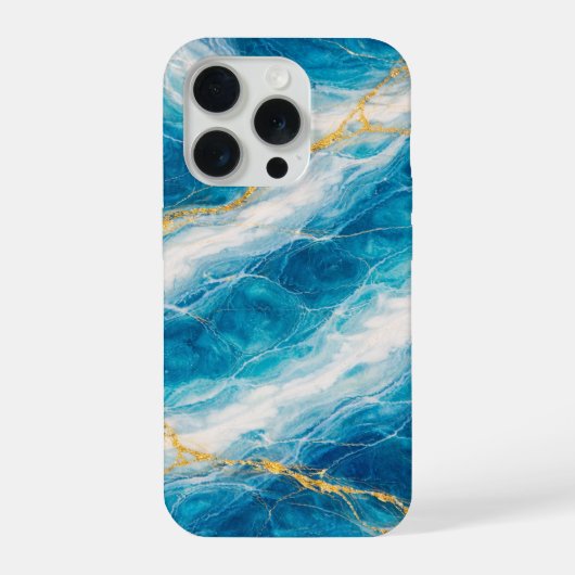 白い渦巻きとゴールドの脈理が入ったオーシャンマーブル iPhoneケース (裏面)