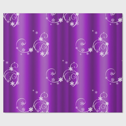 白い渦巻きと雪の結晶パープルクリスマス ラッピングペーパー (フラット)