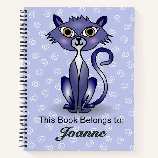 白い渦巻き背景ノートブック付き猫 ノートブック (正面)