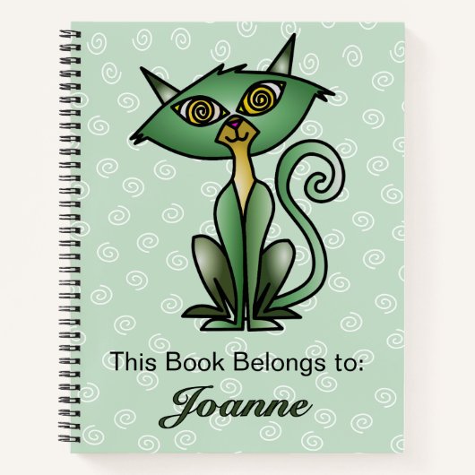 白い渦巻き背景ノートブック付き猫 ノートブック (正面)