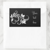 白い渦巻き、葉黒の上の 長方形シール (バッグ)