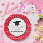 白い渦(うず)オン・レッド、卒パーソナライズされた業式 ペーパープレート (パーティー)