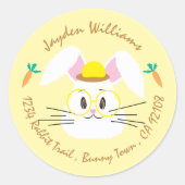 白い漫画のウサギの黄色の封筒用シール ラウンドシール (正面)