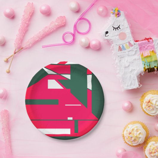 白い濃いモダン緑の赤の世紀半ば ペーパープレート (パーティー)