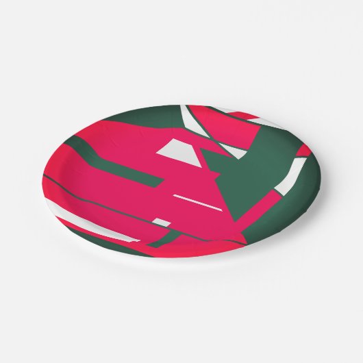 白い濃いモダン緑の赤の世紀半ば ペーパープレート (アングル)