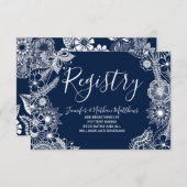 白い濃紺のイラストラティブ花模様のギフト登録 エンクロージャーカード (正面/裏面)