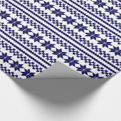 白い濃紺の北欧のクリスマスのセーターパターン ラッピングペーパー (角)