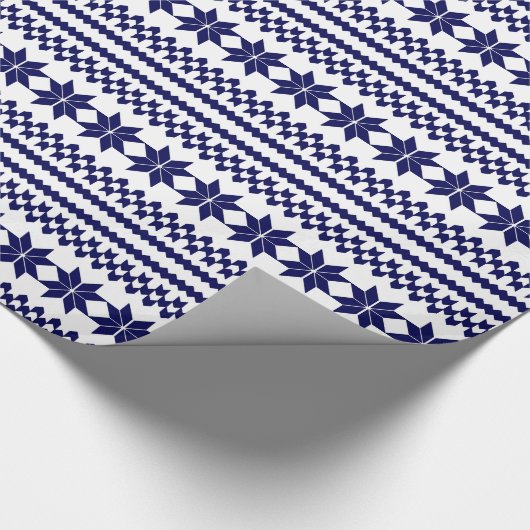 白い濃紺の北欧のクリスマスのセーターパターン ラッピングペーパー (角)