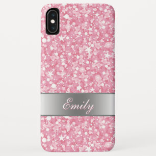 白い火花とピンクのグリッター模様 iPhone XS MAXケース