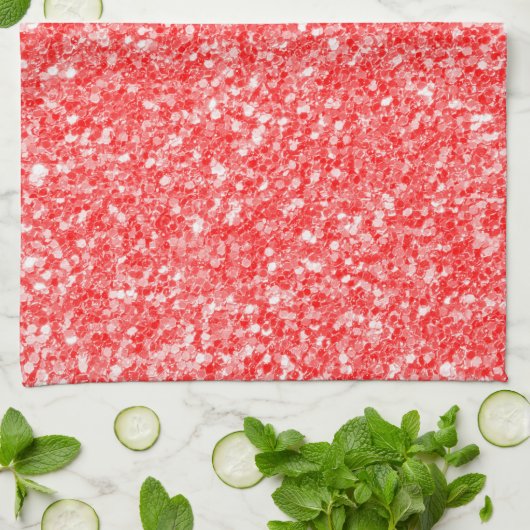 白い火花と赤いグリッター模様 キッチンタオル (折り畳み)