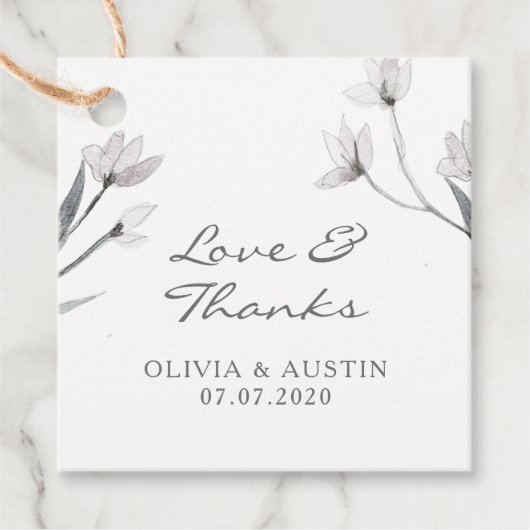 白い灰色のフローラ愛と感謝してい。スタイリッシュシンプル フェイバータグ (正面)