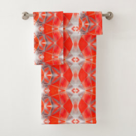 白い灰色の上に浮いている赤い曲線形状のレポート バスタオルセット